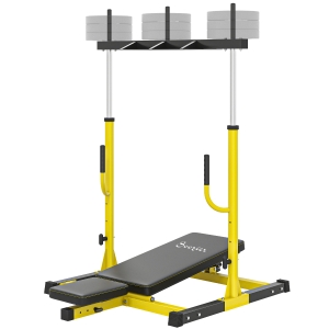 Soozier Vertical Leg Press Machine with Adjustable Leg, Back, and Head Positions, 1" Standard Plate Compatible, Yellow