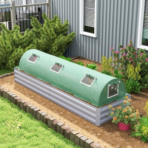 Outsunny Portable Mini Greenhouse, Tunnel Growing Tent with 5 Mesh Windows and Steel Frame,10' x 3' x 2', Green