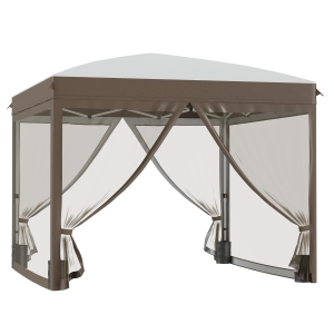 Outsunny 10' x 10' Pop Up Canopy Tent with Netting, Instant Sun Shelter, Tents for Parties, Height Adjustable, with Wheeled Carry Bag and 4 Sand Bags for Outdoor, Garden, Patio, Cream