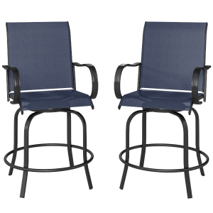 Outsunny Outdoor Bar Stools Set of 2, 360° Swivel Bar Height Chairs, 26.75" x 29.5" x 48.5", Navy Blue