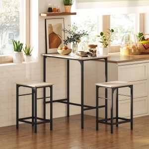 HOMCOM 3-Piece Dining Table Set for 2, Bar Table and 2 Stools for Kitchen, Living Room, Dining Room, Small Space, Natural Wood