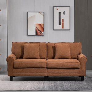 HOMCOM Modern 3 Seater Sofa, Corduroy Fabric 3 Seater Couch with Pine Wood Legs and Rolled Armrests for Living Room, Brown