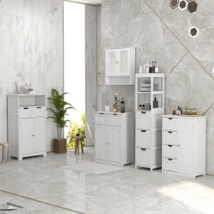 kleankin Bathroom Storage Cabinet, Floor Cabinet with Adjustable Shelf and 4 Drawers, Side Cabinet for Washroom, White
