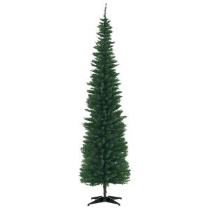 HOMCOM 7ft Unlit Pencil Artificial Christmas Tree with Realistic Branches and 499 Tips, Plastic Base, Green