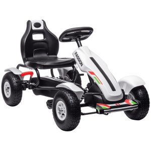 Aosom Kids Pedal Go Kart W/ Adjustable Seat, Rubber Wheels, White