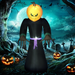 HOMCOM 7ft Inflatable Halloween Decoration Pumpkin Reaper, Blow-Up Outdoor LED Yard Display with Lights for Garden, Party, Holiday
