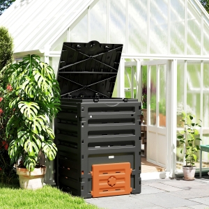Outsunny Compost Bin, Garden Composter with 80 Vents and 2 Doors, 120 Gallon (450L), Orange