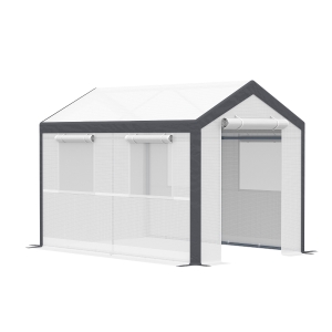 Outsunny 10' x 7' x 7' Greenhouse, Walk-in Outdoor Tunnel Green House with PE Cover, Steel Frame, White