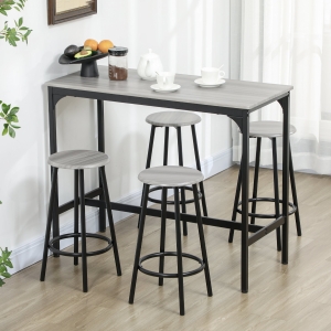HOMCOM 5-Piece Bar Table Set for 4, Industrial Counter Height Bar Table and Chairs for Kitchen, Dining Room, Grey