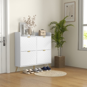 HOMCOM Shoe Storage Cabinet with 4 Flip Drawers and Adjustable Shelf, Shoe Cabinet for 16 Pairs of Shoes, White