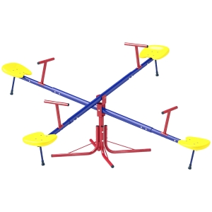 Outsunny Kids Seesaw Swivel Teeter Totter with 360° Spinning, 4 Seater Seesaw Outdoor Playground Equipment for Backyard, Boys and Girls Aged 3-8 Years Old