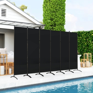 Outsunny 6 Panel Folding Room Divider, UV30+ Privacy Screen, Indoor Outdoor Privacy Panel with Stable Base, Black