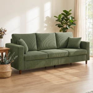 HOMCOM 3 Seater Sofa with Wide Seat, Corduroy Couch with Deep Seat, Spring Cushion, Green
