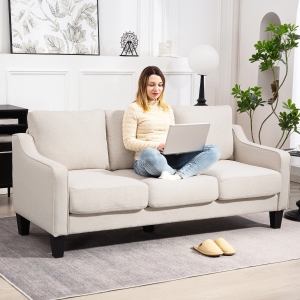 HOMCOM 3 Seater Sofa, Modern Couch with Pocket Spring, Linen Upholstered, Thick Padded, Beige