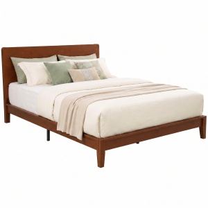 HOMCOM Queen Size Bamboo Platform Bed Frame with Headboard and 12 Poplar Slats, No Box Spring Needed, Easy Assembly, Brown