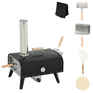 Outsunny Pellet Wood Fired Pizza Oven, Outdoor Pizza Maker with 12" Rotating Stone, Peel and Waterproof Cover