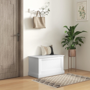 HOMCOM 31.5 Inches Storage Chest, Storage Trunk with Safety Hinge, Wooden Box for Living Room, White Wood Grain