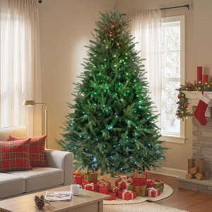 HOMCOM 6.5ft Christmas Tree with Synchronized LEDs, DIY Function, Frasier Grande Fir with Hinge Design, Remote, Daily Timer