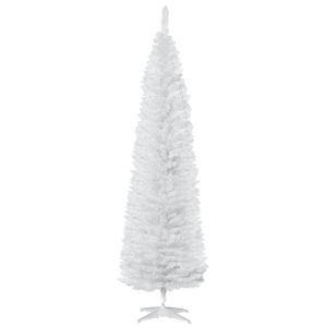 HOMCOM 7ft Unlit Pencil Artificial Christmas Tree with Realistic Branches and 499 Tips, Plastic Base, White