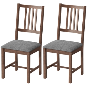 HOMCOM Set of 2 Dining Chairs, Upholstered Slat Back Dining Room Chairs with Rubberwood Legs and Padded Seat, Walnut