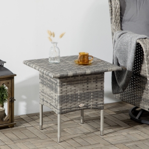 Outsunny 20" Patio Wicker Coffee Table, Outdoor Coffee Table with Plastic Board Underneath the Woven Tabletop for Patio, Garden, Balcony, Mixed Grey