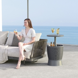 Outsunny 11 Gallon Patio Cooler Side Table, Outdoor Cooler Bar Table with Height Adjustable Top, Drainage Plug, Grey