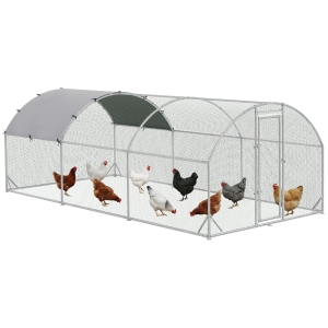 PawHut Large Chicken Coop Metal Chicken Run with Waterproof and Anti-UV Cover, Dome Shaped Walk-in Fence Cage Hen House for Outdoor and Yard Farm Use, 1" Tube Diameter, 9.2' x 18.7' x 6.5'