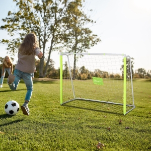 Soozier 6ft x 4ft Soccer Goal Net with Metal Frame, PE Mesh, Ground Stakes, Easy Assembly, Yellow