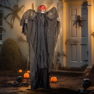 HOMCOM 6.4' Life Size Winged Grim Reaper Outdoor Halloween Decoration Animatronic, Animated Prop w/ Light Up Eyes