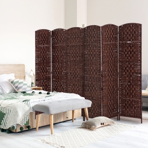 HOMCOM 6ft Folding Room Divider, 6 Panel Wall Partition with Wooden Frame for Bedroom, Home Office, Brown
