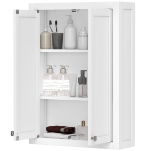 HOMCOM Bathroom Cabinet Wall Mounted, Modern Bathroom Wall Cabinet with 2 Doors and 2 Adjustable Shelves, White