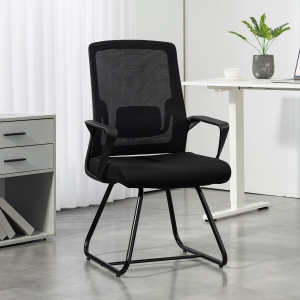 HOMCOM Desk Chair, Desk Chair No Wheels with Mesh Back, Lumbar Support, Metal Base for Reception, Conference