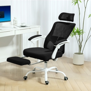 HOMCOM Ergonomic Office Chair, Mesh Reclining Desk Chair with Adjustable Lumbar Support, Headrest, Black
