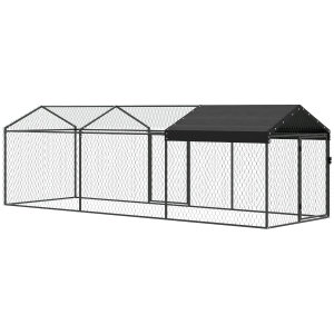PawHut Large Metal Chicken Coop, Chicken Run with Waterproof & Anti-UV Cover for 3-5 Poultry, Outdoor Poultry Cage Rabbit Hutch