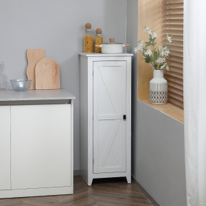 HOMCOM 48" Farmhouse Kitchen Pantry Storage Cabinet with Barn Door, Kitchen Pantry Cabinet with Adjustable Shelves, White