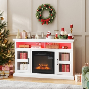 HOMCOM 48" Fireplace TV Stand for TVs Up to 55 Inches, Media Entertainment Center with 3D Flame, Adjustable Shelves, White