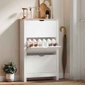 HOMCOM Shoe Storage Cabinet with 3 Flip Drawers and Adjustable Shelves for 12-18 Pairs of Shoes, White