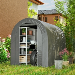 Outsunny 5' x 8' Outdoor Storage Shed, Heavy Duty Galvanized Steel Portable Shed for Bike, Motorcycle, Garden Tools, Light Grey