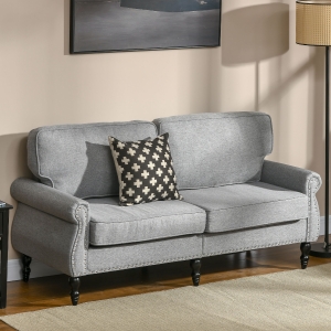 HOMCOM Stylish Midback Double Sofa with Sponge Padding, 2 Seater Sofa Couch, with Rubber Wood Leg, Grey