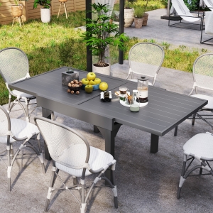 Outsunny 35"-71"  Extendable Aluminium Outdoor Dining Table, Slatted Top Patio Table for 4-6 Person, for Garden, Backyard, Grey