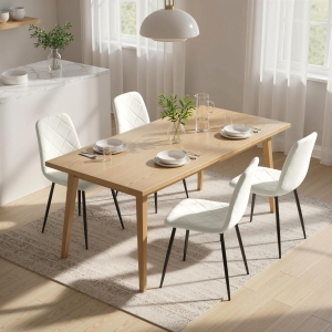 HOMCOM Dining Chairs Set of 4, Upholstered Dining Room Chairs with Steel Legs, Modern Kitchen Chair for Dining Room, Cream