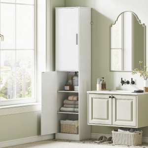 HOMCOM Tall Bathroom Cabinet, Slim 6-Tier Bathroom Floor Cabinet with 2 Doors and 4 Adjustable Shelves, White