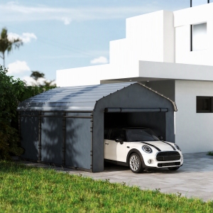 Outsunny 10' x 15' Metal Carport, Heavy Duty Garage Car Shelter with Galvanized Metal Roof and Removable Sidewalls, Dark Grey