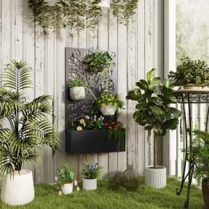 Outsunny Metal Raised Garden Bed with Privacy Panel, Freestanding or Wall Mounted Outdoor Planter Box for Garden, Patio