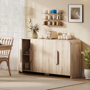 HOMCOM Sideboard Buffet Cabinet, 62" Modern Kitchen Storage Cabinet with Soft-Close Doors and Adjustable Shelves, Natural Wood
