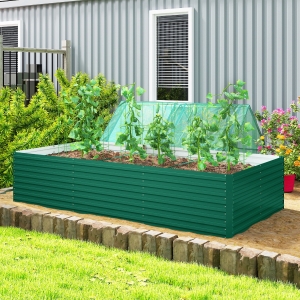 Outsunny 8 x 4 x 2ft Galvanized Raised Garden Bed, Reinforced Outdoor Planter Box with Open Bottom, Green