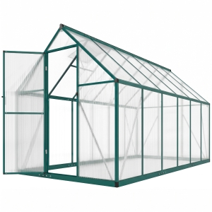 Outsunny Polycarbonate Greenhouse with Swing Door and Two Adjustable Roof Vents, Aluminum Walk-in Greenhouse, 11x6 ft, Dark Green