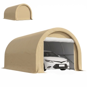 Outsunny 10' x 16' Carport, Heavy Duty Portable Garage Storage Tent with Large Zippered Door, Anti-UV PE Canopy Cover, Beige