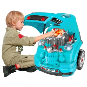 Qaba Mechanic Kids Truck Engine Toy Set, Car Service Play Set, Teal