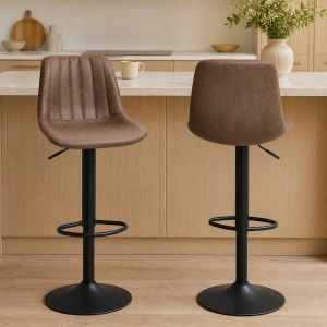 HOMCOM Adjustable Bar Stools Set of 2, Leathaire Swivel Barstools with Back and Footrest, Upholstered Bar Chairs for Kitchen, Dining Room, Home Pub, Brown